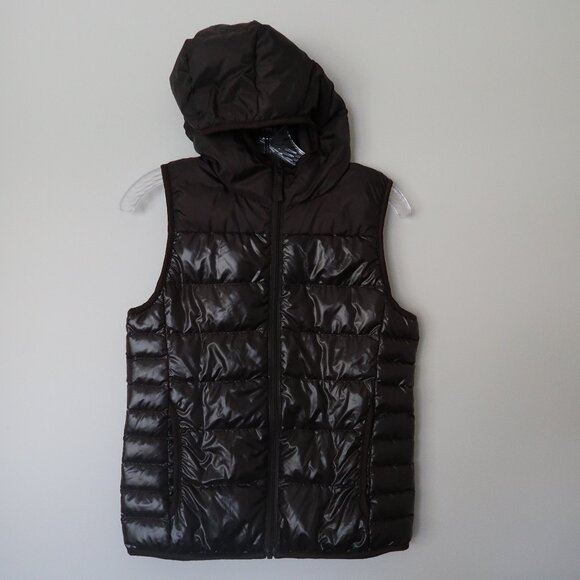 Uniqlo Ultra Light Down Puffer Vest Brown Full Zip Hooded Down Small Packable - Picture 1 of 7